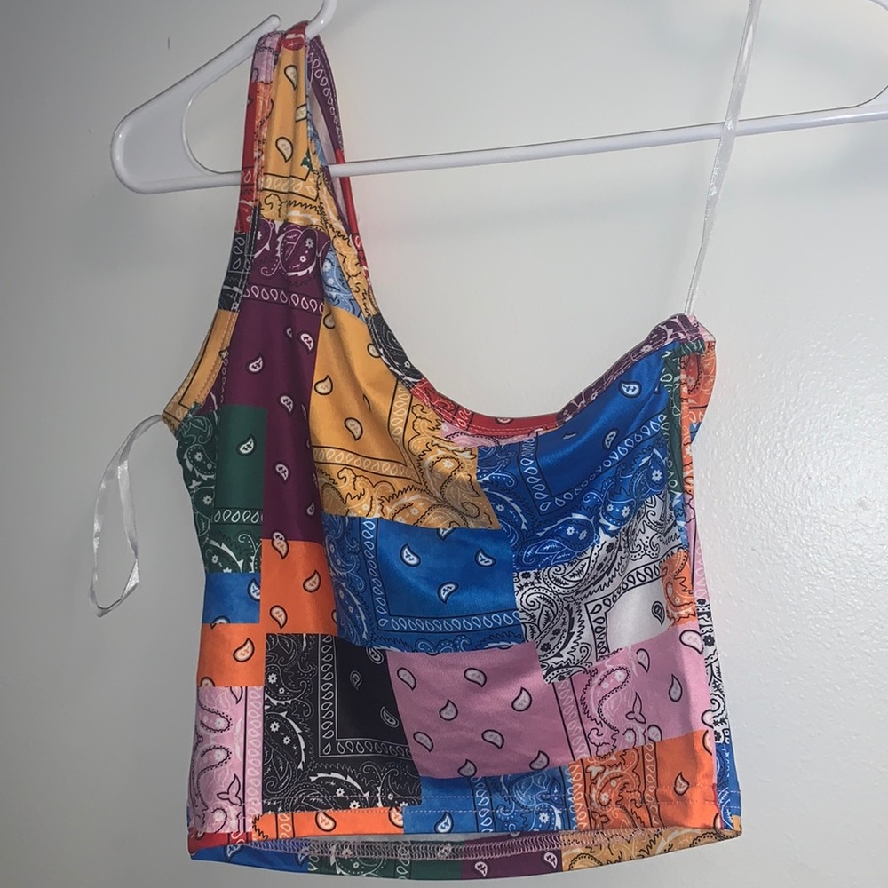 Off The Shoulder Crop Top | Multicolor Bandana